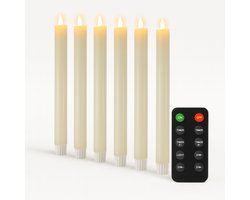 FlinQ LED Dinerkaarsen met Bewegende Vlam - Nep Kaarsen met Flikkerende Vlam - Inclusief Afstandsbediening met Timer En Dimfunctie - 6 Stuks - Wit — cadeau in Wonen & Interieur