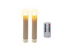 Foryouliving - LED kaarsen met flikkerende vlam 2x - Taupe - Afstandsbediening - Dinerkaars rustiek wax 15.5 cm - LED kaars batterij - Timer — cadeau in Wonen & Interieur