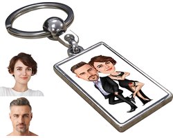 Mr. & Mrs. Smith Karikatuur - Gepersonaliseerde Karikatuur Sleutelhanger met Jouw Foto - Cadeau - Verjaardag - Kerst - Kado - Valentijn - Gepersonaliseerd Cadeau — cadeau in Eigen foto/tekst