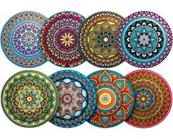 Onderzetters Mandala - 8 stuks - Set van 8 - Onderzetters - Bohemian - Coasters - Onderzetters glazen - Houten onderzetters - Onderzetters voor glazen - Onderleggers voor glazen of Kopjes - Verjaardagscadeau - Moederdag - Vaderdag - Cadeau — cadeau in Wonen & Interieur