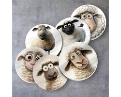 Onderzetters Grappige Schapen - 6 stuks - Set van 6 - Onderzetters - Coasters - Houten onderzetters - Onderzetters voor glazen - Onderleggers voor glazen of Kopjes - Grappige teksten - Verjaardagscadeau - Moederdag - Vaderdag - Fun Cadeau — cadeau in Wonen & Interieur