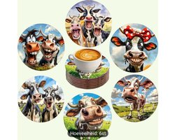 Onderzetters Koe - 6 stuks - Set van 6 - Onderzetters - Coasters - Houten onderzetters - Onderzetters voor glazen - Onderleggers voor glazen of Kopjes - Grappige teksten - Verjaardagscadeau - Moederdag - Vaderdag - Fun Cadeau — cadeau in Wonen & Interieur