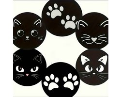 Onderzetters Katten - 6 stuks - hout - Katten onderleggers - Set van 6 - Onderzetters - Coasters - Houten onderzetters - Onderzetters voor glazen - Onderleggers voor glazen of Kopjes - Verjaardagscadeau - Katten accessoires - Fun Cadeau — cadeau in Wonen & Interieur
