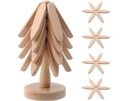 Houten Onderzetters in De Vorm Van Een Boom - Opvouwbare Houten Onderzetter - Set van 4 Houten Onderzetters en 1 Houder - voor Pannen, Koekenpannen en Warme Kommen — cadeau in Koken & Dineren