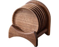 Set onderzetters van walnoothout, multifunctionele houten onderzetters voor op het bureau en ronde eettafel, geschikt voor het plaatsen van drankjes (koffie, thee, melk, enz.) in huis en restaurants. — cadeau in Wonen & Interieur