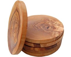 D.O.M. Set van 6 Luxe Houten Onderzetters Rond Ø 12 cm – Handgemaakt van Olijfhout — cadeau in Wonen & Interieur