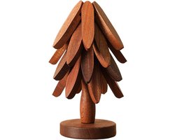 Houten onderzetters in de vorm van een boom, bestaande uit 4 onderzetters en 1 standaard, opvouwbare houten onderzetters, set met boomthema, hittebestendige onderzetters voor warme dranken, kommen, tafeldecoratie, afmetingen 22,5 x 10 cm — cadeau in Koken & Dineren