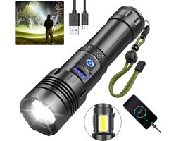 Zaklamp - Led Oplaadbaar - Militaire zaklamp - 100000 Lumen - met 7 Modi - COB Zijlicht - Waterdichte - voor Noodgevallen, Kamperen, Thuis — cadeau in Sport & Outdoor