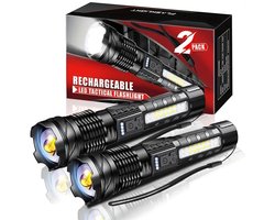 2 items - zaklamp - LED-zaklamp - maglite - 90000 lumen - 7 lichtstanden - Oplaadbaar - Inclusief COB-zijlicht - IPX6 waterdicht - Verstelbare focus - Geschikt voor kamperen — cadeau in Sport & Outdoor