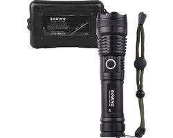 BOWINQ Paris 5000 - Zaklamp LED oplaadbaar - 1500 lumen - Ook op AAA-batterijen - Zoomfunctie - IP65 waterdicht - Voor noodpakket en kamperen — cadeau in Sport & Outdoor