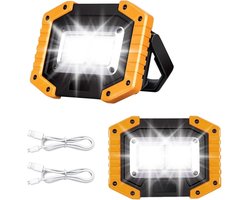 GELLDG Oplaadbare LED-schijnwerpers - 2 stuks - 30W - Superheldere werklampen van 1500 lumen - Waterdichte COB-werklampen - USB-campinglampen - Geschikt voor garages, kamperen, vissen en noodreparaties op bouwplaatsen — cadeau in Sport & Outdoor