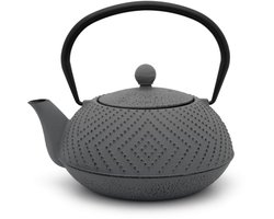 Unyqoos® Stijlvolle grijze gietijzeren theepot met roestvrijstalen filter 1,2 liter — cadeau in Koken & Dineren