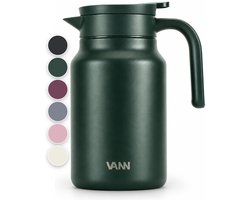 VANN® 3-wandige RVS Thermoskan 1.5L – Isoleerkan – Schenkkan met Drukknop – Voor Koffie, Thee, IJswater & Meer – VANN® Family Jug – Dark Forest Green — cadeau in Koken & Dineren
