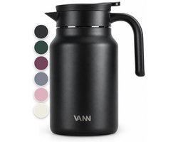VANN® 3-wandige RVS Thermoskan 1.5L – Isoleerkan – Schenkkan met Drukknop – Voor Koffie, Thee, IJswater & Meer – VANN® Family Jug – Zwart — cadeau in Koken & Dineren