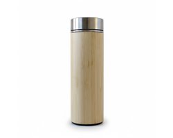 Bamboe & RVS Thermosfles – 450ml Dubbelwandige Flask - Duurzame thermofles voor thee, koffie - Bamboo and Steel flask - Bedankt Cadeau — cadeau in Koken & Dineren