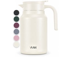 VANN® 3-wandige RVS Thermoskan 1.5L – Isoleerkan – Schenkkan met Drukknop – Voor Koffie, Thee, IJswater & Meer – VANN® Family Jug – Off White — cadeau in Koken & Dineren