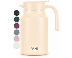 VANN® 3-wandige RVS Thermoskan 1.5L – Isoleerkan – Schenkkan met Drukknop – Voor Koffie, Thee, IJswater & Meer – VANN® Family Jug – Peach Stone — cadeau in Koken & Dineren
