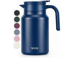 VANN® 3-wandige RVS Thermoskan 1.5L – Isoleerkan – Schenkkan met Drukknop – Voor Koffie, Thee, IJswater & Meer – VANN® Family Jug – Dark Blue — cadeau in Koken & Dineren