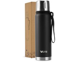 VANN® Kleine Thermoskan 500 ML – 3-Wandige RVS Thermosfles voor Koffie & Thee – 2-in-1 Dop als Beker – 100% Plasticvrij – Zwart – VANN Ritual Thermos® — cadeau in Koken & Dineren