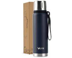 VANN® Kleine Thermoskan 500 ML – 3-Wandige RVS Thermosfles voor Koffie & Thee – 2-in-1 Dop als Beker – 100% Plasticvrij – Donkerblauw – VANN Ritual Thermos® — cadeau in Koken & Dineren