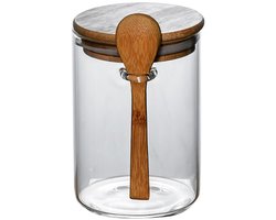 QTTVBTNA -Glazen voorraadpot met houten deksel en lepel – luchtdichte bewaardoos voor suiker, kruiden en etenswaren – stijlvolle keukenopslag voor huis en kantoor — cadeau in Wonen & Interieur