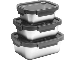 Dailygoods- Voorraaddozen 6-delig - Roestvrij Staal - Glazen Deksel - 800/1250/1800 ml - Hygiënische Opslag - Stijlvolle Set - Opbergdozen — cadeau in Wonen & Interieur