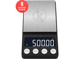 Kitchenwell digitale mini precisie keukenweegschaal - 0,01 tot 500 gram - 14.2 x 7.5 cm - pocket scale op batterij - weegschaal keuken — cadeau in Kookcadeaus