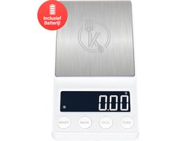 Kitchenwell digitale mini precisie keukenweegschaal wit - 0,01 tot 200 gram - 14.2 x 7.5 cm - pocket scale op batterij - weegschaal keuken — cadeau in Kookcadeaus