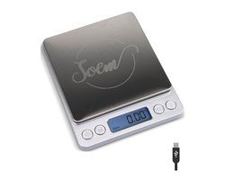 SOEM® Keukenweegschaal USB Oplaadbaar Digitaal met Weegbakjes – Compacte Precisie Weegschaal 0.1 gram – Koffie Weegschaal – Tarra functie — cadeau in Kookcadeaus