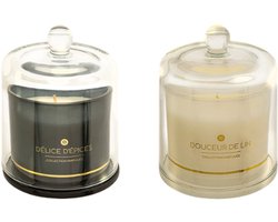 ILAE Geurkaars - Geurkaars in Glazen met Deksel - Set van 2 - Spices & Linen - Scented Candles - Luxe Woondecoratie - 240g - Ø10.8 x 13.8 cm - Zwart & Wit Glas — cadeau in Wonen & Interieur
