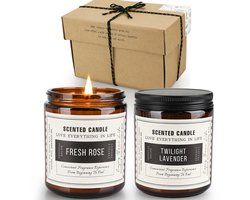 Geurkaarsen Set van 2 – 2 x 200g Sojawas Geurkaarsen in Glas met Lange Brandduur en Luxe Cadeauverpakking – Lavendel & Sandelhout-Roos — cadeau in Wonen & Interieur