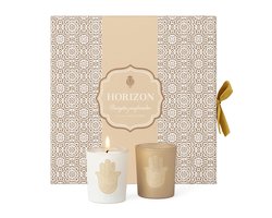 Luxe Geurkaarsenset met Hamsa Design – 7 Stuks – Rose, Oud & Musk Geuren – Decoratieve Kaarsen in Cadeaubox – Spirituele Sfeerkaarsen voor Ontspanning of Geschenk – Beige/Wit — cadeau in Wonen & Interieur