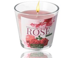 Geurkaars Roos 30 uur - Zoete bloemengeur - Luxe rose geurkaars in glas — cadeau in Wonen & Interieur