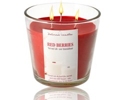 Geurkaars in glas Red Berries rode bessen - Grote luxe Buitenkaars - 48 uur brandduur - Drie lonten scented candle — cadeau in Wonen & Interieur