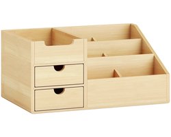 Bureau-organizer - Bamboe opbergdoos met lade - Pennenhouder - Naturel - 33 x 20,5 x 15,5 cm — cadeau in Wonen & Interieur