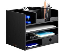 Bureau Organizer Hout met Lade - 33 x 24 x 26 cm - Ideaal voor Kantoorartikelen en Documenten - Milieuvriendelijk Bamboe — cadeau in Wonen & Interieur