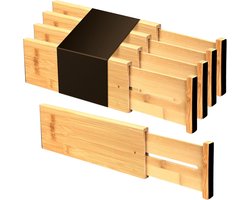 Namajunas - Ladeverdelers - Bamboe Ladeverdelers - ladeverdeler verstelbaar - 4 Stuks - Lade Organizer - Milieuvriendelijk - Duurzaam - voor Kleding - Met Veermechanisme - Geschikt voor Keuken, Badkamer, Slaapkamer, Bureau - 4 Stuks — cadeau in Cadeau-ideeën
