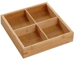 Lade Organizer - Opbergbakjes met 4 Vakken - Bamboe Bestekbak - Bureau Organizer - Sieradendoos Inleg - Badkamer Accessoires - Keukenla Verdeler - Houten Sorteerdoos - Theezakjes Houder - Kantoor Artikelen Opbergen - Stevig - Houtkleur - 1 Stuk — cadeau in Cadeau-ideeën