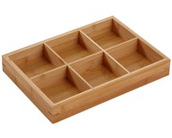Lade Organizer - Bamboe Theedoos - Bestekbak met 6 Vakken - Opbergdoos Hout - Keukenlade Organizer - Bureau Lade Inzet - Sorteerdoos - Hobby Opberger - Kralendoos - Badkamer Cosmetica Houder - Duurzame Opbergers - Praktisch - Houtkleur - 1 Stuk — cadeau in Cadeau-ideeën