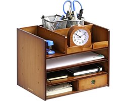 Bamboe Houten Bureau Organizer - Bureau Kast 33 x 24 x 26 cm - Voor Kantoorbenodigdheden en Brieven - Donkerbruin — cadeau in Wonen & Interieur
