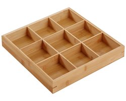 Lade Organizer - Sorteerdoos met 9 Vakken - Bamboe Theedoos - Opbergbakjes Klein - Bureau Accessoires - Sieraden Opberger - Kralendoos Hout - Keukenlade Indeling - Hobby Materialen Bakje - Vakjesdoos - Ladeverdeler - Duurzaam - Houtkleur - 1 Stuk — cadeau in Cadeau-ideeën