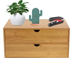 Bureau Organizer - Opbergdoos Lade - Kantoor Organiseren - Natuurlijke Bamboe Look - 2 Laden - Natuurlijk — cadeau in Wonen & Interieur