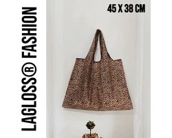 LaGloss® XL Boodschappen Tas met Luipaardprint Grote Trendy Strandtas Beach Bag 45 x 38 cm Schoudertas - Opvouwbare Shopper Luipaard Print XL Tas %% — cadeau in Mode & Accessoires