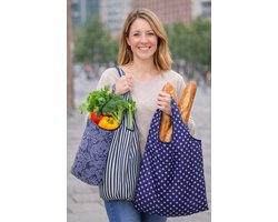 3 stuks blauwe Opvouwbare Polyester Boodschappentas Shopper 40x60 cm – Duurzame Herbruikbare Tas Lichtgewicht met 3 verschillende prints — cadeau in Cadeau-ideeën