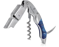 Mémoire® Couteau Sommelier Résine Saffier & RVS - Kurkentrekker van Edelhars - 3 in 1 Sommelier mes met Flessenopener en Foliesnijder - Stijlvolle en Duurzame Wijnopener - Perfect voor Horeca en Thuis - Premium Kelnermes voor Wijnliefhebbers — cadeau in Kookcadeaus