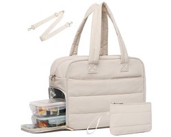 lunchtas dames voor werk – Lunchtas – koeltas - Laptoptas – Met geïsoleerd lunchvak – Maaltijdorganizer – Ruime Tote Bag – Functionele Handtas – 17,3 inch – Beige — cadeau in Cadeau-ideeën