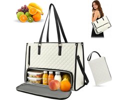 Lunchtas 2-in-1 - Luxe Luncher Werktas - handtas met geïsoleerde lunchkamer - 15,6 inch laptop - Tote Bag - Vrouwen Koeltas - waterdichte kantoortas met antidiefstalbeveiliging - voor werk, universiteit en reizen - wit - zwart — cadeau in Cadeau-ideeën
