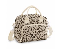 Rainbecom Koeltas Dames 9,5L - Geïsoleerde Lunchtas en Lunch Bag van Corduroy - Thermotas met Schouderband en Opbergvakken - Koeltassen Voor Werk, School en Picknick - Beige Panter — cadeau in Cadeau-ideeën