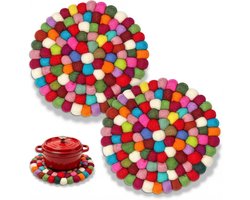 Set van 2 Vilten Onderzetters 20 cm - Kleurrijke Ronde Onderzetters van Wol - Tafelbeschermer voor Kopjes Potten en Handvaten — cadeau in Wonen & Interieur