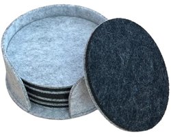 Vilten onderzetters in houder - Ø 10 cm - Set van 4 - Grijs — cadeau in Wonen & Interieur